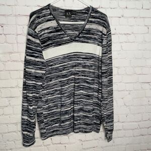 Armani Exchange Sweater Men’s size Large Blue White Stripes V-Neck Knit Pullover